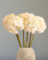 Alamkari India Fabric Artificial Hydrangea Flower Sticks (3 Sticks, 50 cm, White)